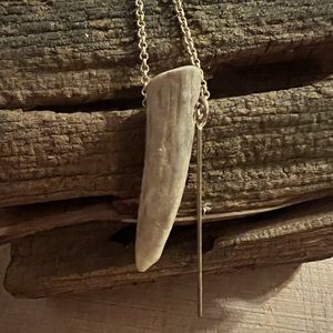 Handmade long antler necklace.